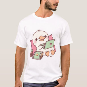Camiseta Refrigeração De Pato Cortado Com Laptop E Penhor