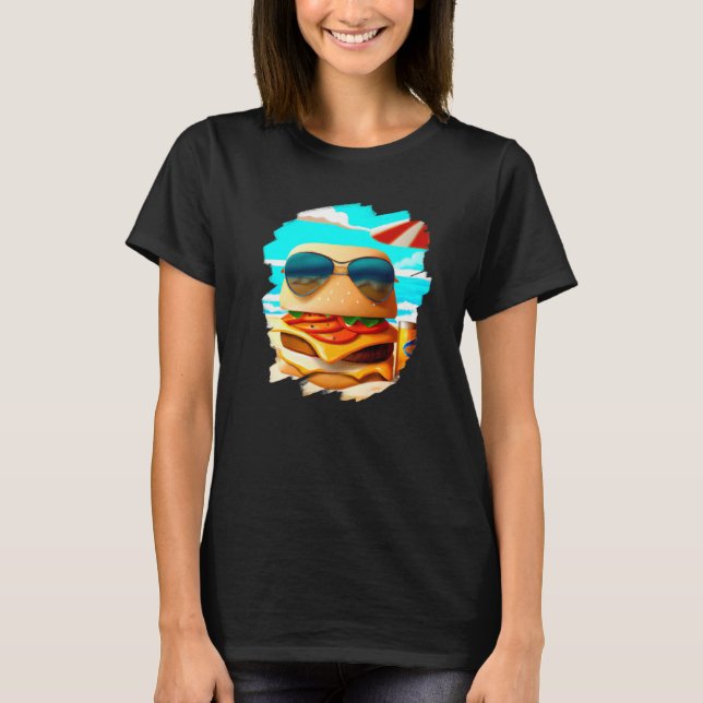 Camiseta Refrigeração legal de Burger em Beach Fast Comida  (Frente)