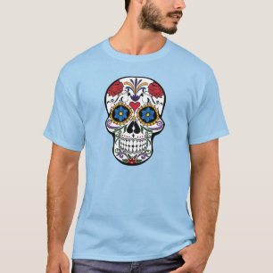 Camiseta Refrigere o design floral do crânio