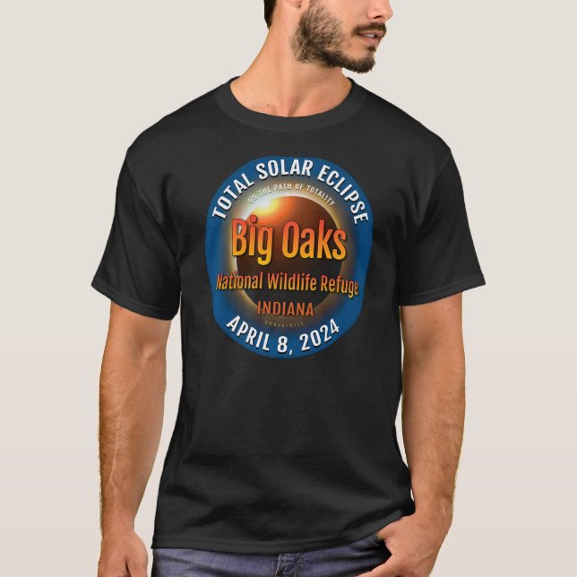 Camiseta Refúgio Big Oaks Indiana EM Eclipse Solar Total 20 (Frente)
