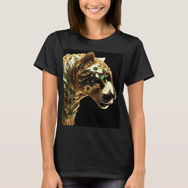 Camiseta Regal Grace: A Jaguar Dourada Adornada com Emerald (Frente)