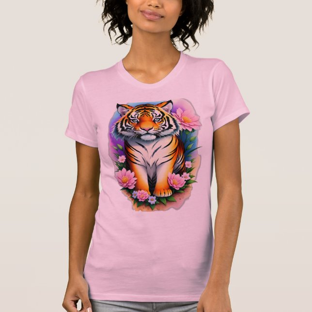 Camiseta Regal Tiger Cub in Pink Floral Garden Graphic  (Frente)