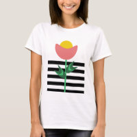 Camiseta Regata Flor Amarela Rosa Listras Floral J