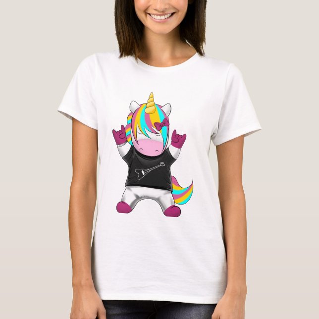 Camiseta Regenbogen Einhorn Rocker (Frente)