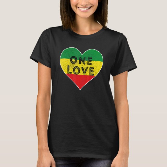 Camiseta Reggae Heart One Love Rasta Reggae Music Rastafari (Frente)