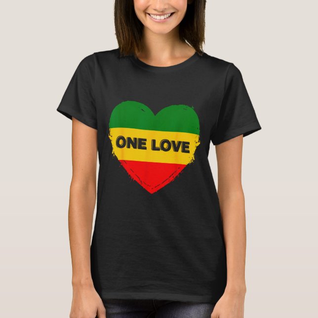 Camiseta Reggae Heart One Love Rasta Reggae Music Rastafari (Frente)