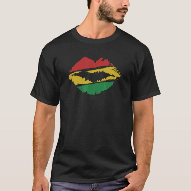 Camiseta Reggae Music Jamaica Kissing Lips Flag Rastafari R (Frente)
