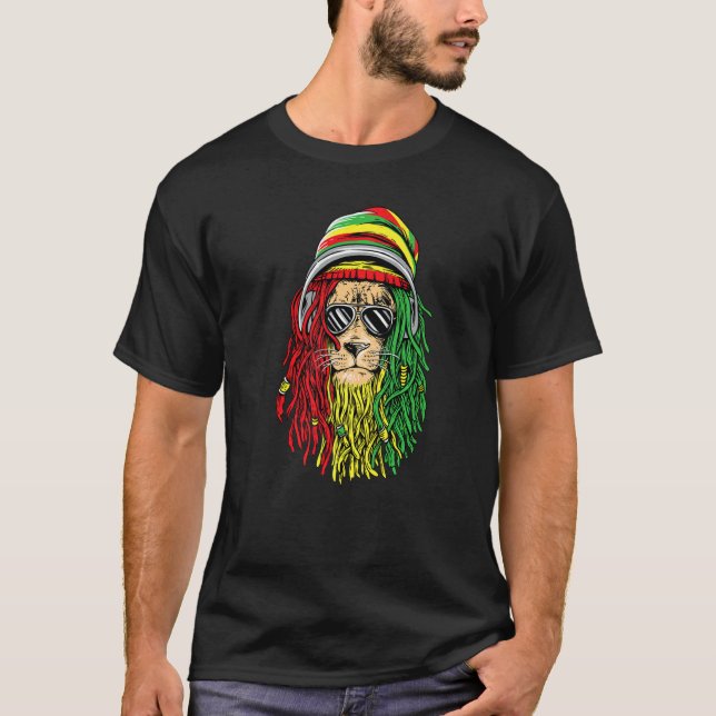Camiseta Reggae Music  Jamaican Lion Rasta Lion Of Rastafar (Frente)