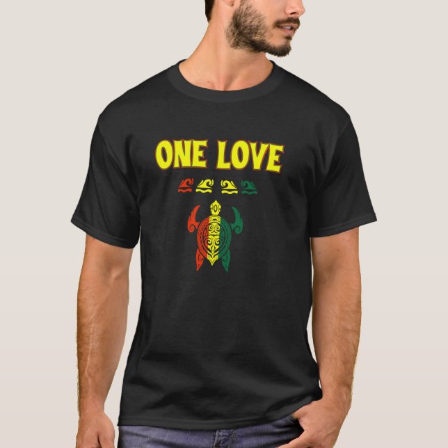 Camiseta Reggae One Love Hawaiai Sea Turtle For Island (Frente)