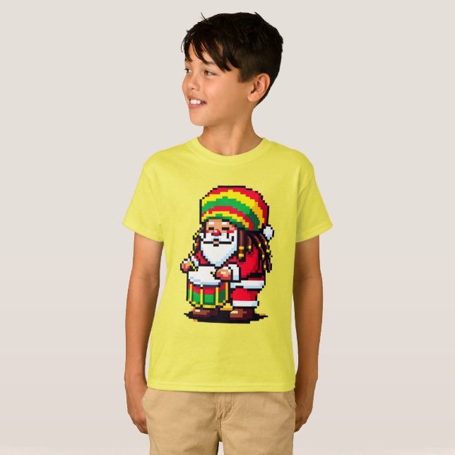 Camiseta Reggae Papais noeis Drummer Divertimento Pixel Art (Frente Completa)