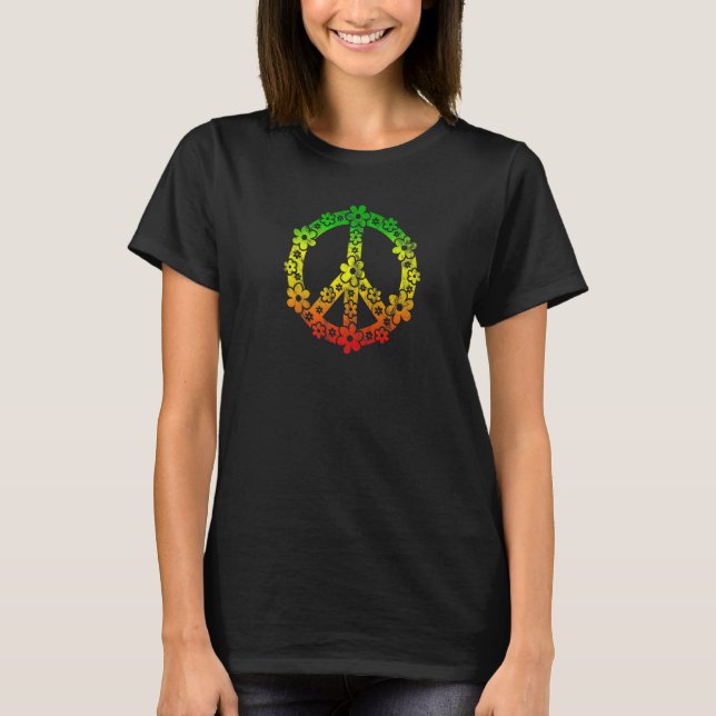 Camiseta Reggae Peace Sign Flower Power Hippie Symbol Retro (Frente)