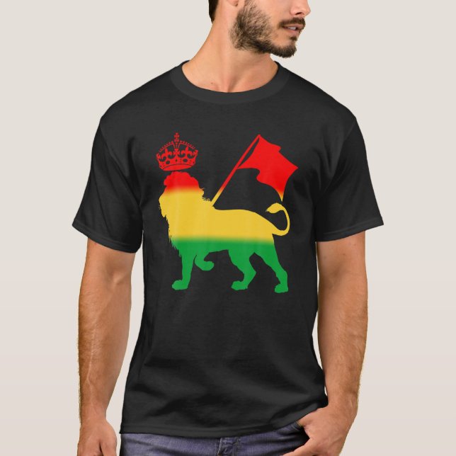 Camiseta REGGAE RASTA LION Rastafarian Jamaican Music (Frente)