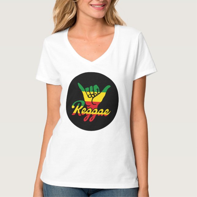 Camiseta Reggae Shaka Mãos com cores reggae (Frente)