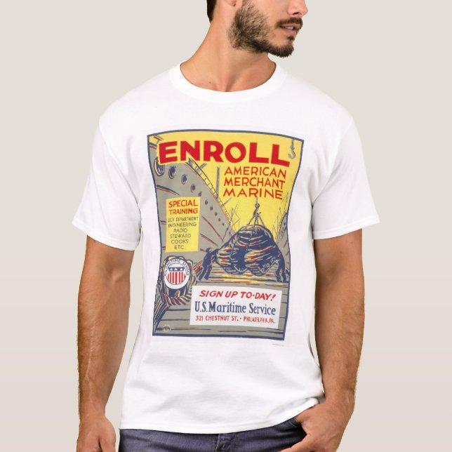 Camiseta Registre o fuzileiro naval mercante americano - (Frente)