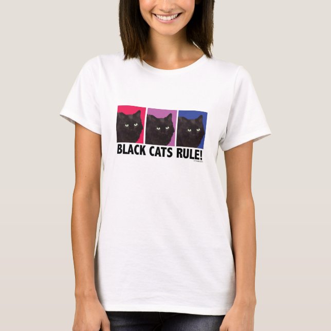 Camiseta REGRA dos gatos pretos! T cabido senhoras (Frente)