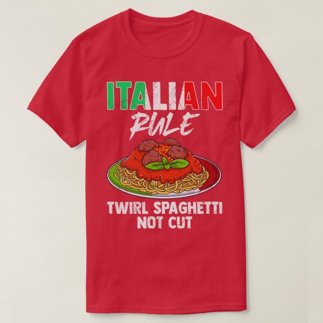 Camiseta Regra Italiana Twirl Spaghetti Not Cut Itália Itál (Frente do Design)