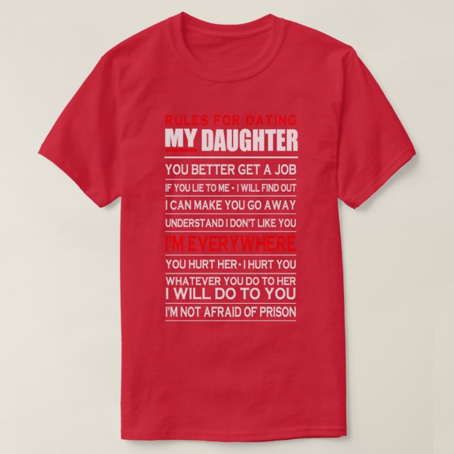 Camiseta Regras de Filha para namorando minha filha (Frente do Design)