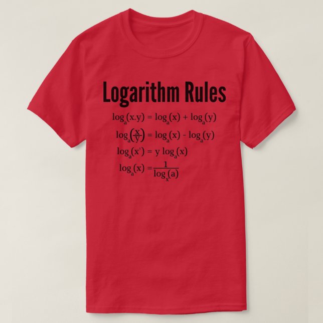Camiseta Regras de Logaritmo Regra de Matemática de logs (Frente do Design)
