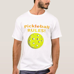 Camiseta Regras de Pickleball! Com texto amarelo da bola