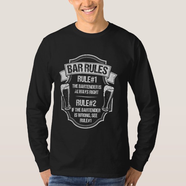 Camiseta Regras do bar Beber Clube Bar Álcool Parte D (Frente)