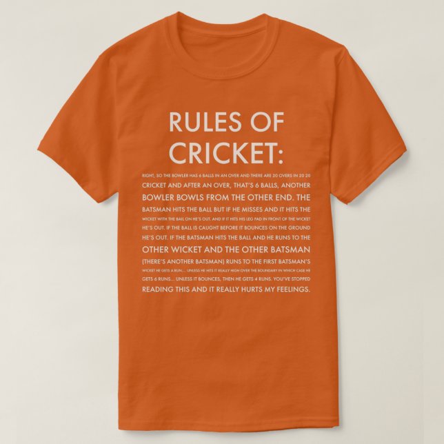 Camiseta Regras do Cricket Engraçado (Frente do Design)