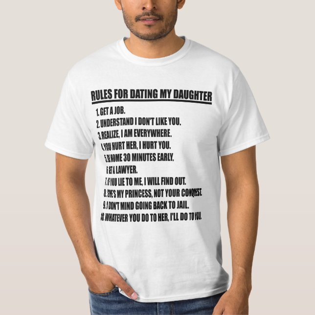 Camiseta Regras para datar meu t-shirt do branco da filha (Frente)