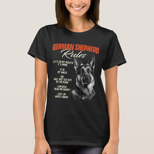 Camiseta Regras Relativas Ao german shepherd - Raça De Anim (Frente)