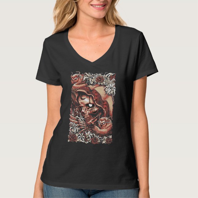 Camiseta Rei Caveira Esqueleto Com Coruja (Frente)