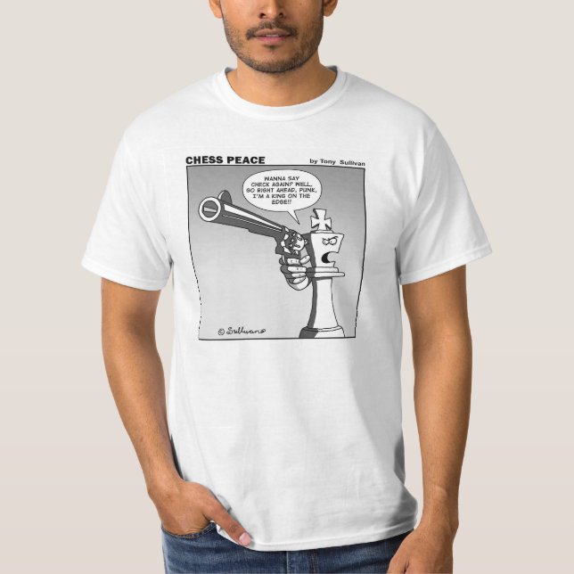 Camiseta "Rei desenhos animados da paz da xadrez na borda" (Frente)