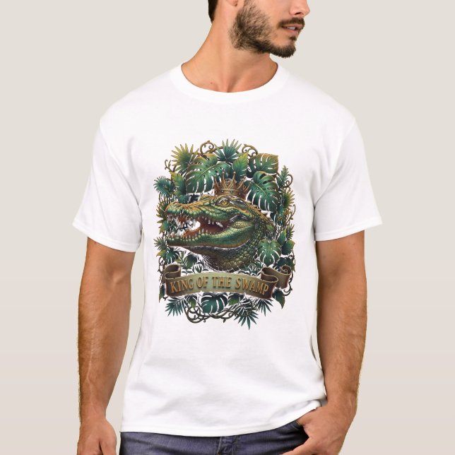 Camiseta Rei do pântano - Design da selva de crocodilo rega (Frente)