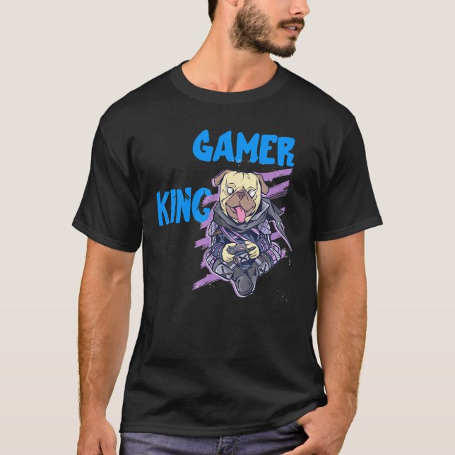 Camiseta Rei dos Jogos Pug de Cachorro Console Pc Jogos de  (Frente)