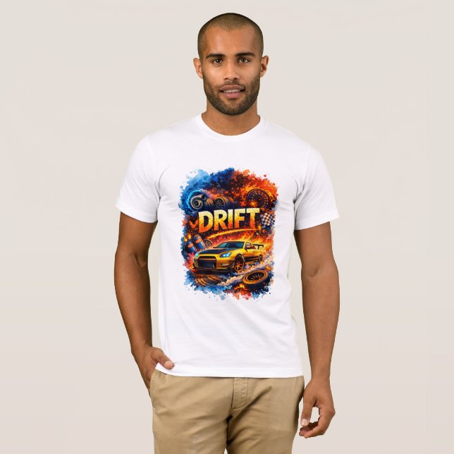 Camiseta Rei Drift – Arte de Carro de Corrida em Alta Veloc (Frente Completa)