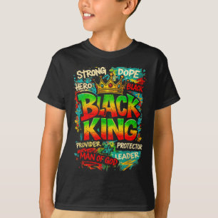 Camiseta Rei Negro Homem de Deus Líder Forte Melanina Preto