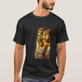 Camiseta Rei Tutankhamun com Hieroglifos Dourados e Negros