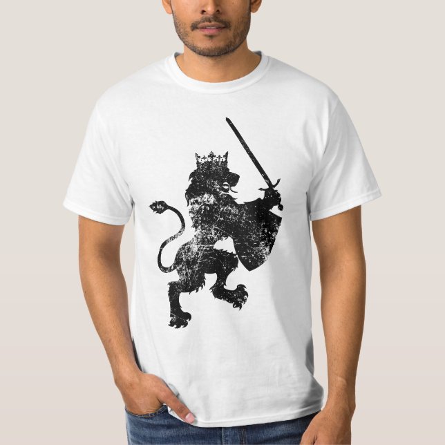 Camiseta Rei Valor T-shirt do leão do Grunge (Frente)