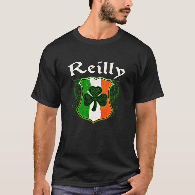 Camiseta ReilIrish Surname Ireland Flag Shield Shamrock (Frente)