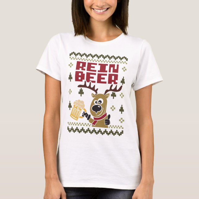 Camiseta Rein Beer Engraçado Reindeer Natal Feio (Frente)