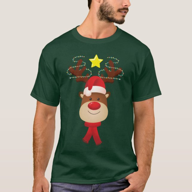 Camiseta Rein de Natal da Família Correspondente Face Vint  (Frente)