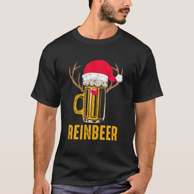Camiseta Reincerveja Santa Claus Reindeer Bebendo Cerveja E (Frente)
