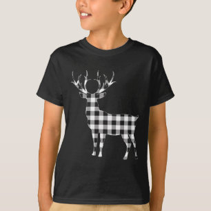 Camiseta Reindeado de Xadrez Búfalo Preto e Branco Natal D