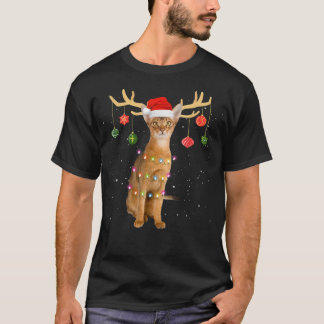 Camiseta Reindeer Abyssinian Cat Com Santa Hat Natal L
