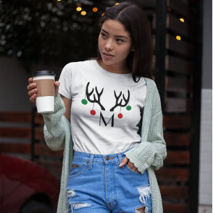 Camiseta Reindeer Antlers Moderno Monograma de Natal