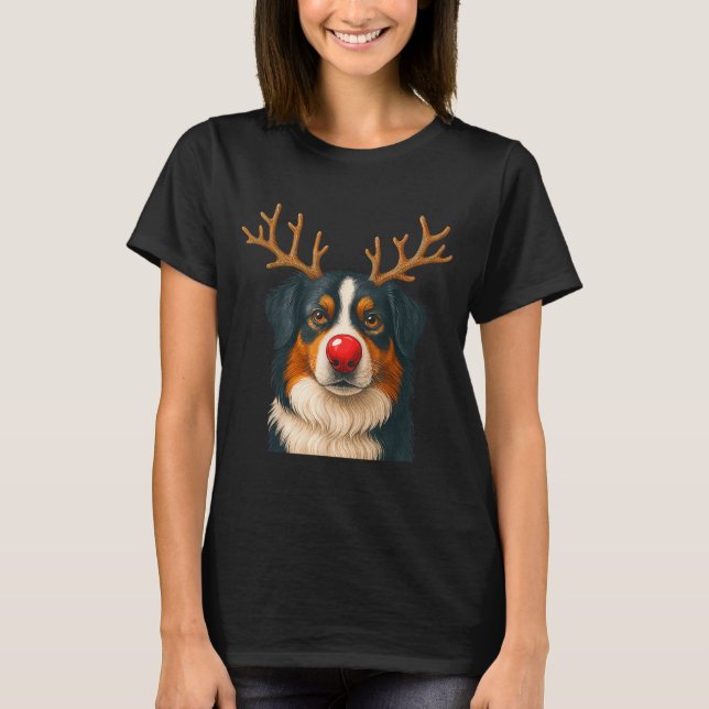 Camiseta Reindeer Australian Shepherd Christmas Aussie Dog  (Frente)
