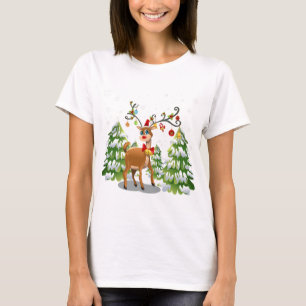Camiseta Reindeer Bonito na Neve