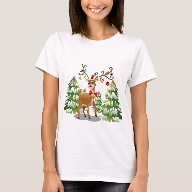 Camiseta Reindeer Bonito na Neve (Frente)
