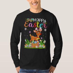 Camiseta Reindeer Bunny Egg Caçando Reindeer Engraçado Feli