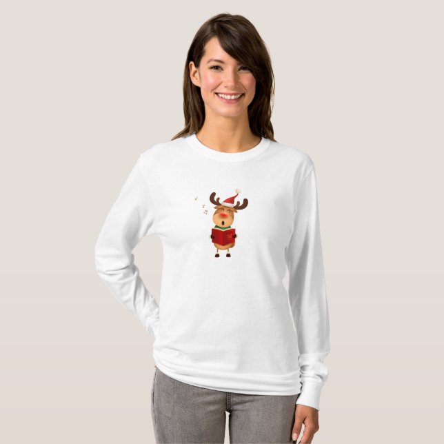 Camiseta Reindeer cantando canções de Natal (Frente Completa)
