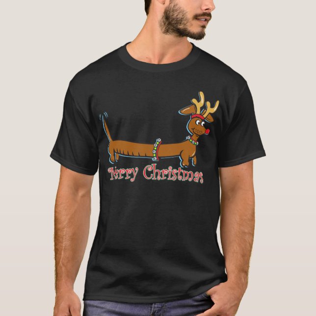 Camiseta Reindeer Christmas Doxie (Frente)