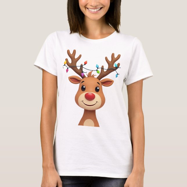 Camiseta Reindeer com Luzes de Natal (Frente)