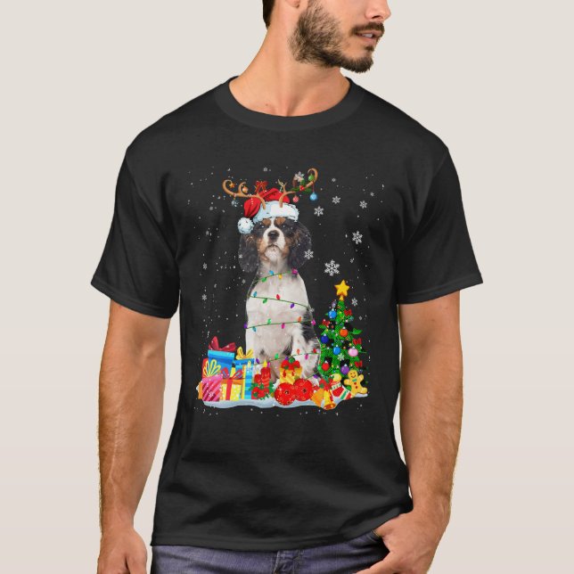 Camiseta Reindeer das Luzes do Springer Spaniel em Inglês N (Frente)